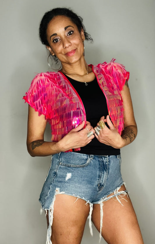 Sequin Cropped Kimono - Flamingo (Limited Edition)