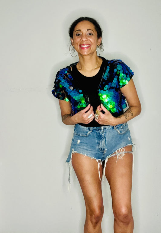 Sequin Cropped Kimono - Mermaid