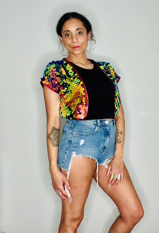 Sequin Cropped Kimono - Phoenix