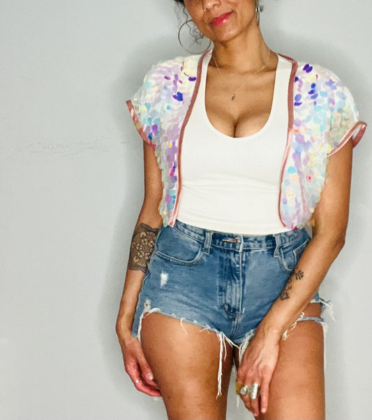 Sequin Cropped Kimono - Unicorn